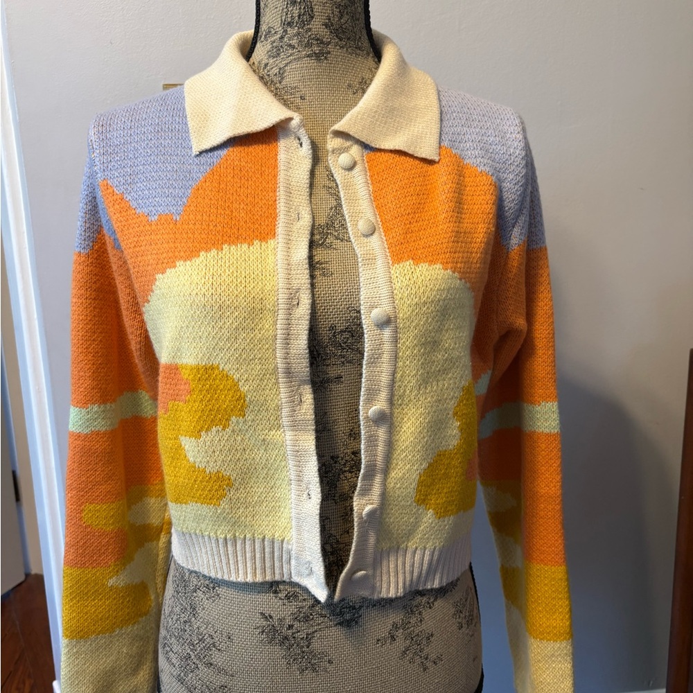 Stylish Women's Cardigan Sweater in Orange and Cream